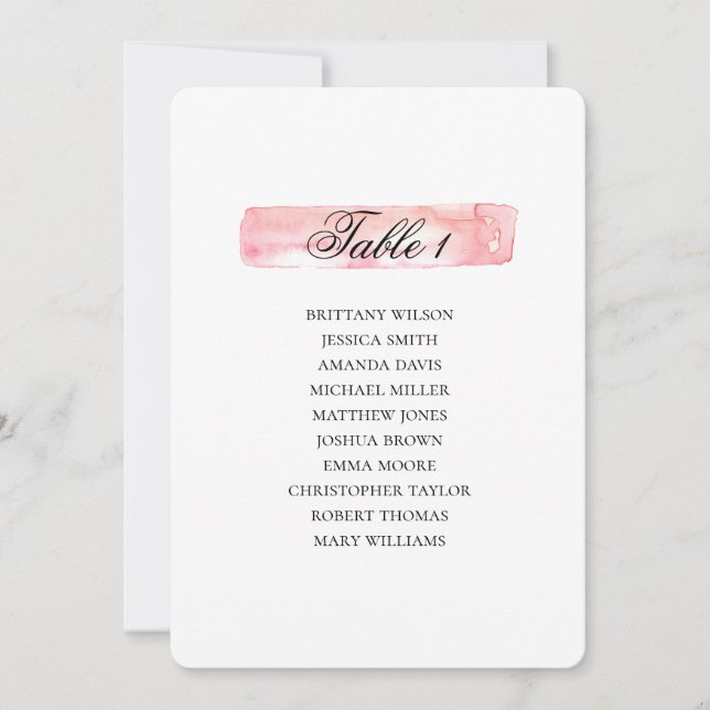 Invitation Plan de table rose. Plan de mariage aquarelle (Devant)