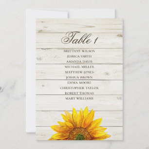 Invitation Plan de table tournesol. Grange en bois rustique d