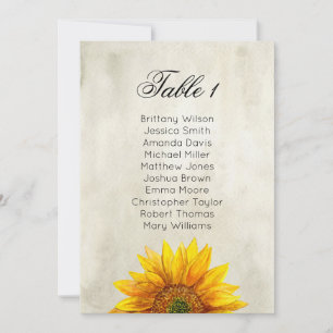 Invitation Plan de table tournesol. Plan de table de mariage