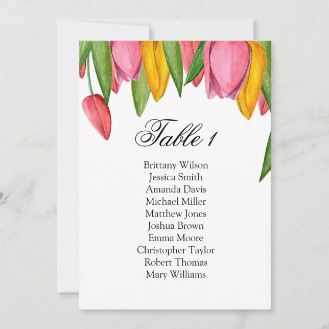 Invitation Plan de table Tulipes. Plan de table de mariage Ho (Devant)
