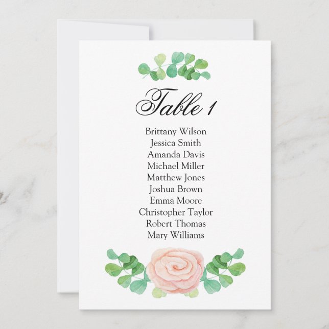 Invitation Plan de table vert été. Plan de table de mariage (Devant)