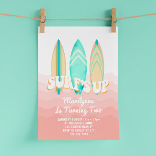 Invitation Planche de surf rose pour 2e anniversaire