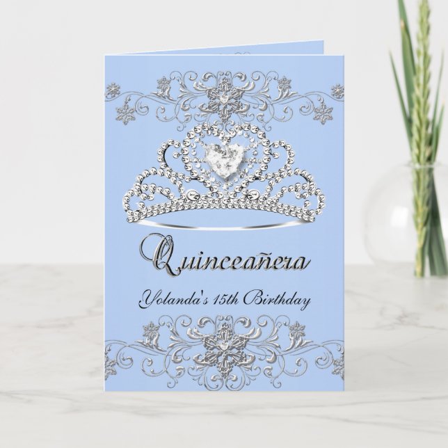 Invitation Planche Quinceanera Parties scintillant Bleue Tiar (Devant)