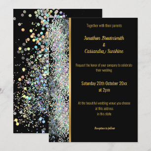 INVITATION PLANCHER HOLOGRAPHIQUE SPOT NOIR OR MARIAGE