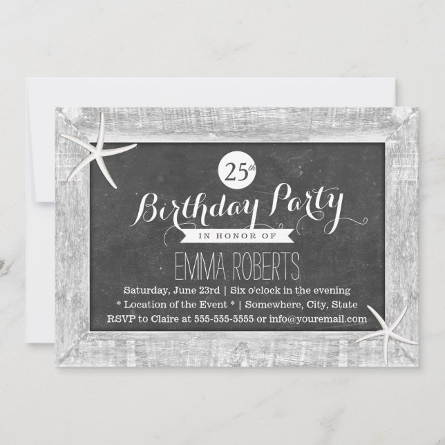 Invitation Plancher rustique Bois encadré Starfish Anniversai (Devant)
