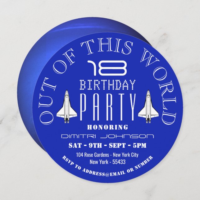 Invitation Planet Neptune, navette spatiale fête d'anniversai (Devant / Derrière)