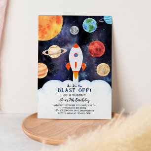 Invitation Planète Fusée Spatiale Anniversaire Blast Off