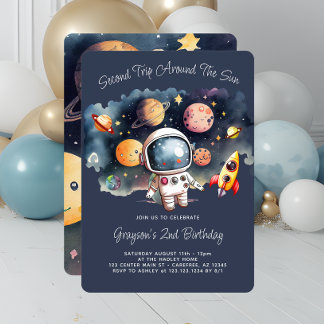 Invitation Planètes de l'espace bleu 2e anniversaire Invitati