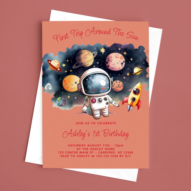 Invitation Planètes de l'extérieur Fille 1er anniversaire (Créateur téléchargé)