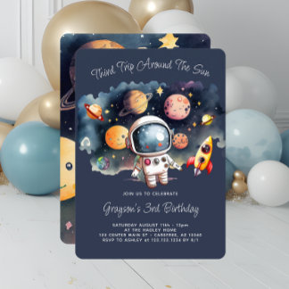 Invitation Planètes extérieures Bleu 3ème anniversaire