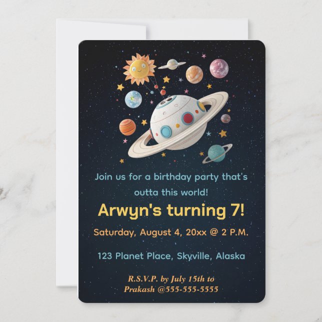 Invitation Planètes modifiables et Nuit étoilée (Devant)