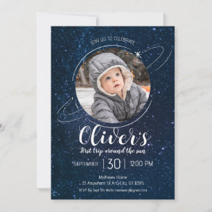 Invitation Planètes spatiales 1er anniversaire Blast off