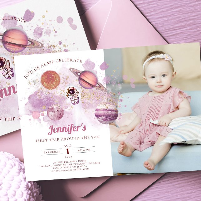 Invitation Planètes spatiales extra-spatiales fille rose prem (Créateur téléchargé)