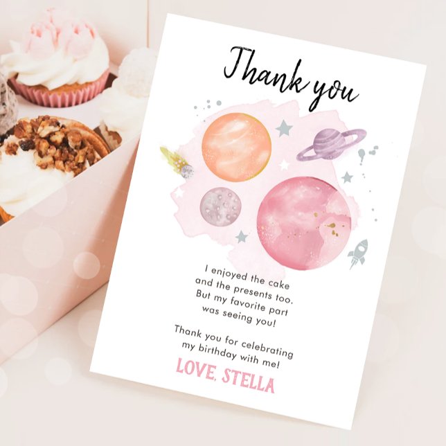 Invitation Planètes spatiales Galaxy Girl Merci rose (Créateur téléchargé)