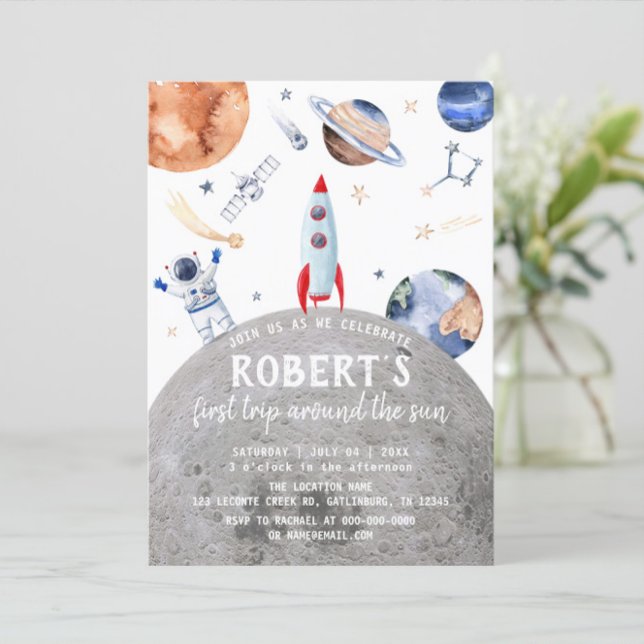Invitation Planètes spatiales Genre Neutre Premier Anniversai (Créateur téléchargé)