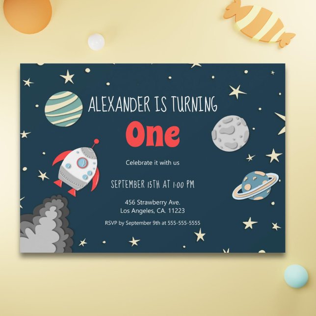 Invitation Planètes spatiales Rocket Premier anniversaire (Créateur téléchargé)