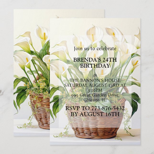 Invitation Plantation Calla Lily Fleurs Anniversaire (Devant / Derrière)