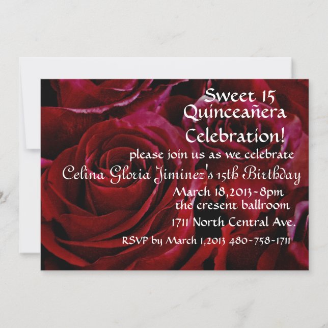 Invitation Plantations de roses rouges de Quinceañera (Devant)