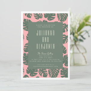 Invitation Plante de feuille Monstera Mariage vert rose botan
