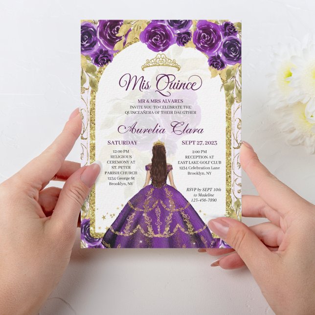 Invitation Plante florale violette Princess Gold Arch Quincea (Créateur téléchargé)