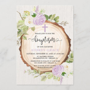 Invitation Plante verdure rustique fille baptême bois