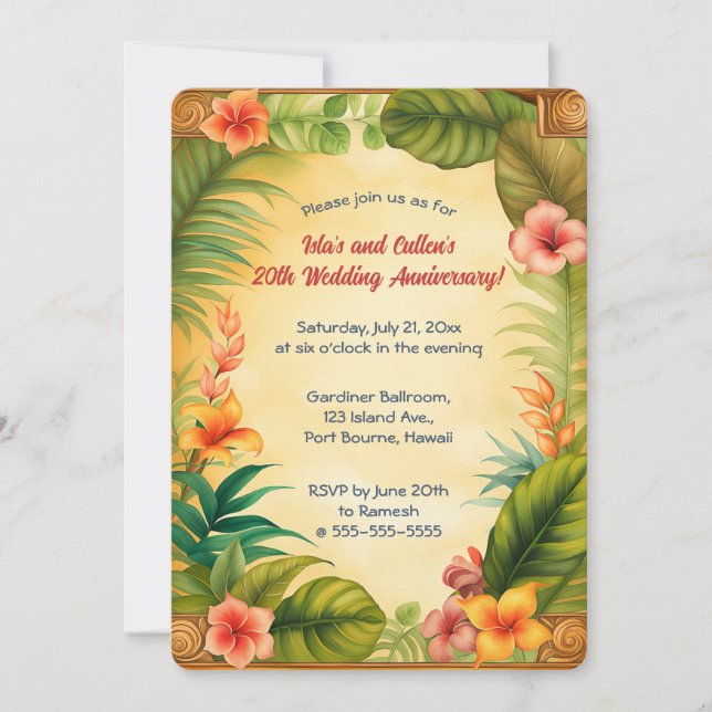 Invitation Plantes et fleurs tropicales modifiables (Devant)
