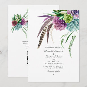 Invitation Plantes succulentes Boho Code QR RSVP Mariage