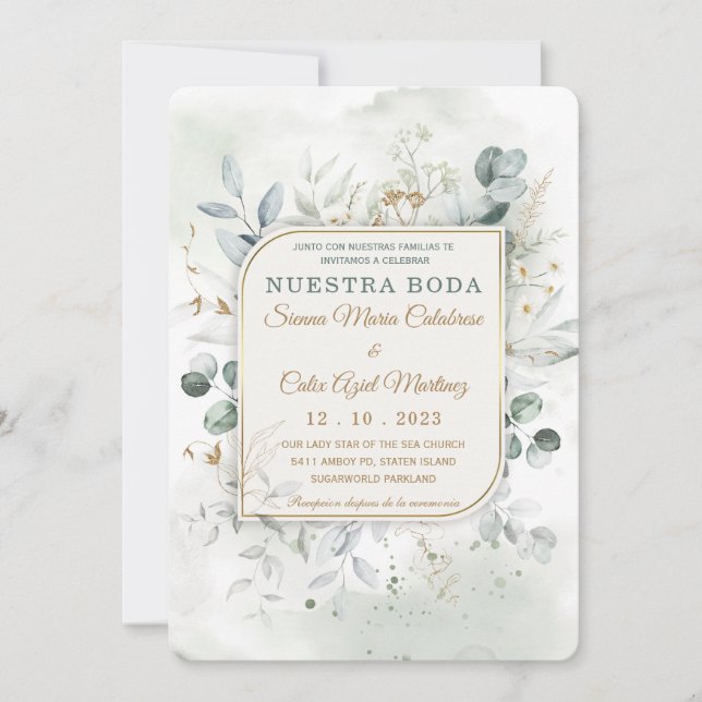 Invitation Plantilla de Paquete de Boda en oro y Verde (Devant)