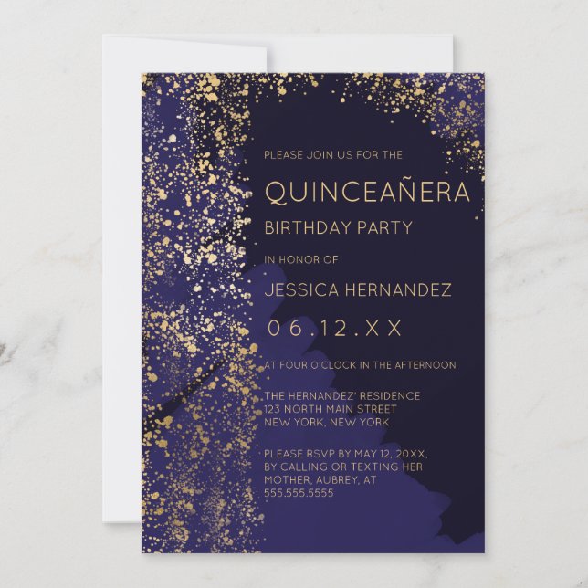 Invitation Plaque de peinture or de la marine Brosse Quinceañ (Devant)