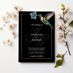 Invitation Plaques en or noir monogramme mariage colibri