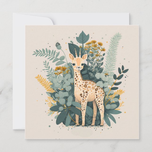 Invitation Plaques en papier de girafe à fleurs mignonnes (Devant)