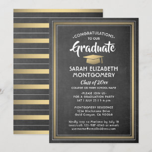 Invitation Plaques modernes Chalkboard noir & or Graduation