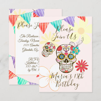 Invitation Plat de crâne à sucre Rose Hippy Floral Invitatiat