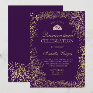 Invitation Plat or violet Tiara chic Quinceañera