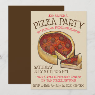 Invitation Plat profond Pepperoni Pizza Pie fête d'anniversai