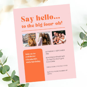 Invitation plate avec 3 photos, rétros 40e anniver