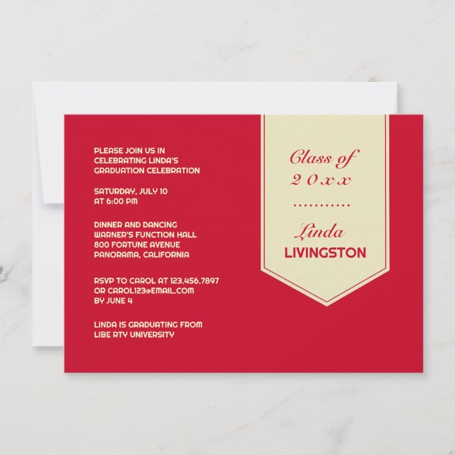 Invitation plate du stylo de graduation (Devant)