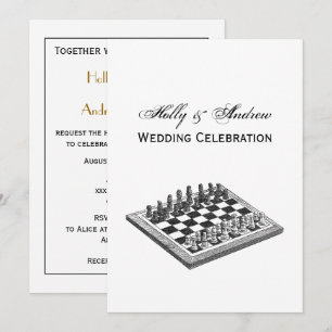 Invitation Plateau de Jeu d'Échecs et Pièces d'Échecs Art Vin
