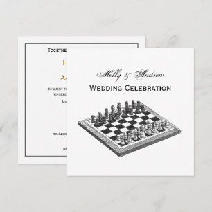 Invitation Plateau de Jeu d'Échecs et Pièces d'Échecs Art Vin