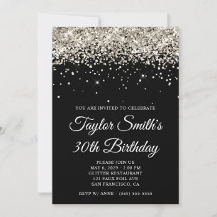 Invitation Platine Parties scintillant Noir 30e anniversaire