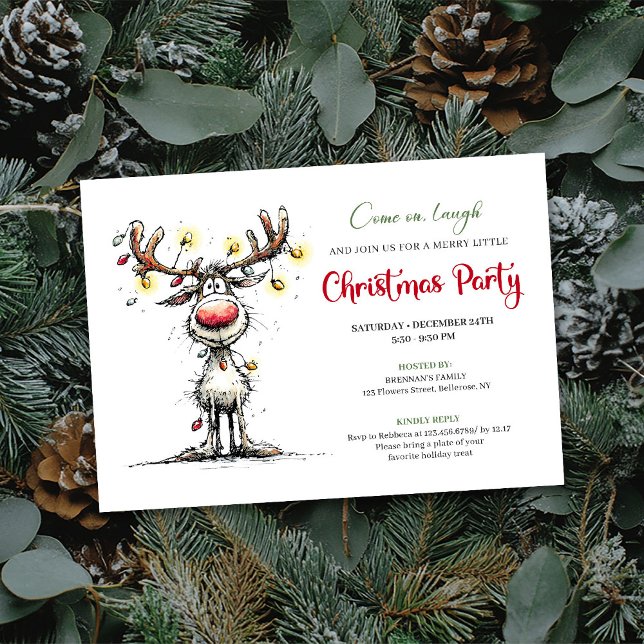 Invitation Playful funny reindeer Christmas party invite (Playful funny reindeer Christmas party invite

)