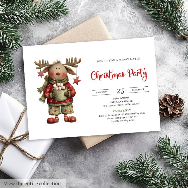 Invitation Playful Funny Reindeer watercolor holiday invite (Playful Funny Reindeer watercolor holiday invite)
