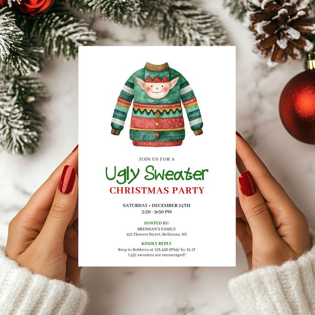 Invitation Playful Funny Ugly Sweater Xmas Party Card (Playful Funny Ugly Sweater Xmas Party Card)