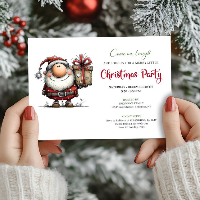 Invitation Playful Minimalist Santa Christmas Party Invites (Playful Minimalist Santa Christmas Party Invite)