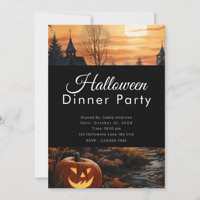 Invitation Pleine lune à lanterne Jack-O' Dîner d'Halloween (Devant)