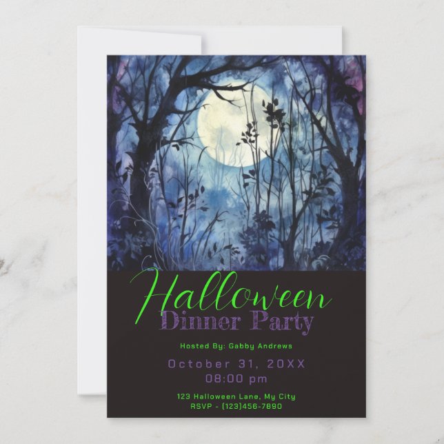 Invitation Pleine lune Blue Forest Dîner d'Halloween (Devant)