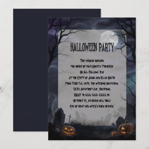 Invitation Pleine Lune dans une Fête d'Halloween de Cimetière