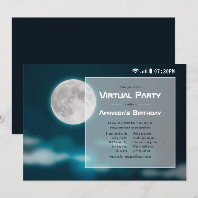 Invitation Pleine lune Halloween fête d'anniversaire virtuell (Devant / Derrière)
