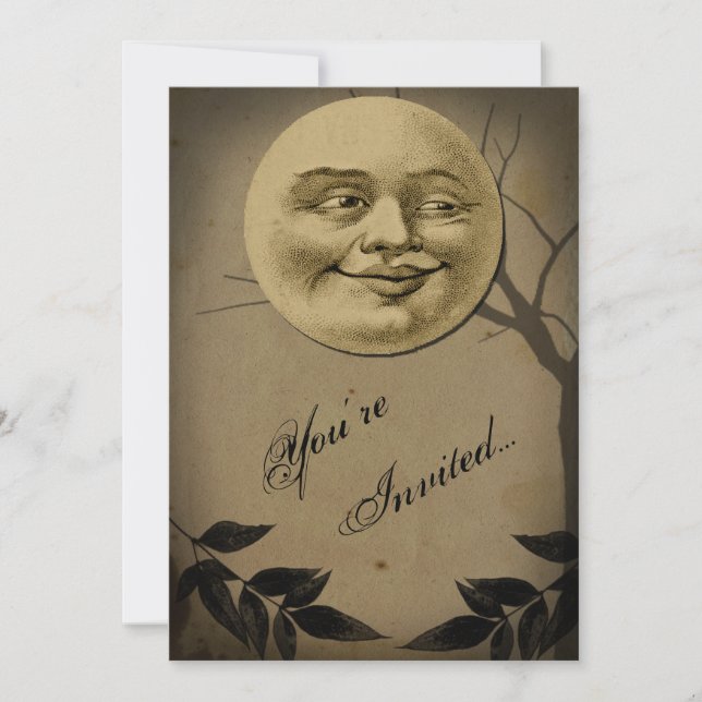 Invitation Pleine lune lunatique Face à la fête d'Halloween (Devant)