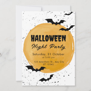 Invitation Pleine lune Orange Et Bateau De Nuit Halloween Éff